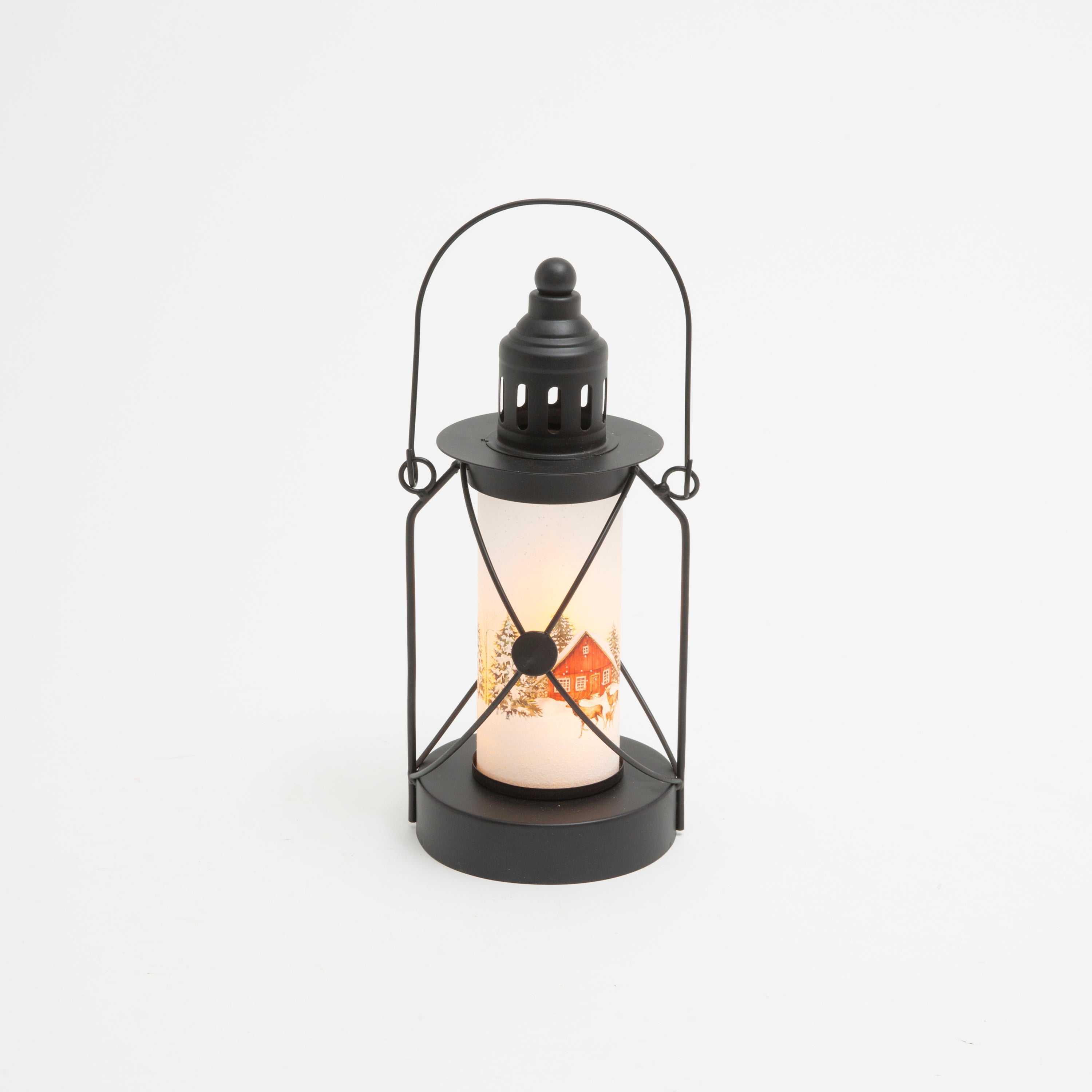 Woodland 12.8 in H Battery Operated Lighted Metal and Glass Holiday Fire Glow Lantern